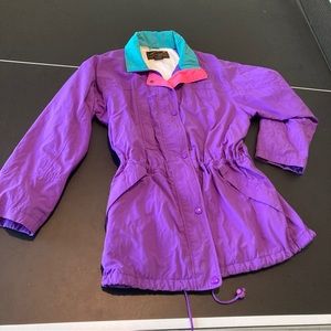 Vintage Eddie Bauer Retro Windbreaker Jacket Purple Blue Pink Button Zip Size M